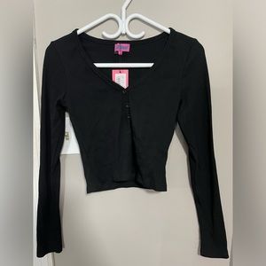 Edikted black long sleeve quarter button up shirt